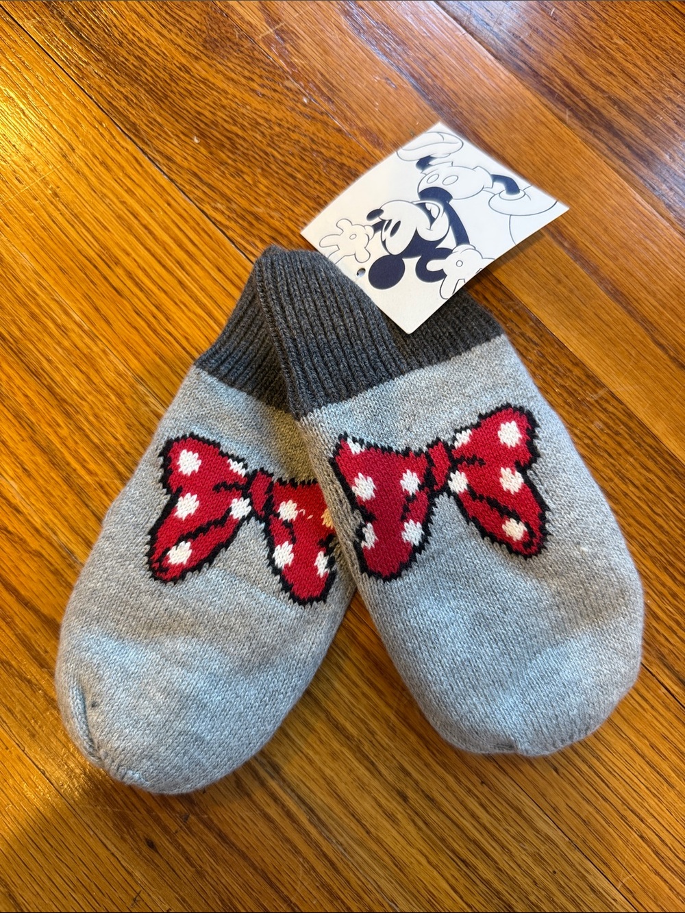 Baby Gap Disney Minnie Mouse Gray Knit Mittens Red Bow NWT